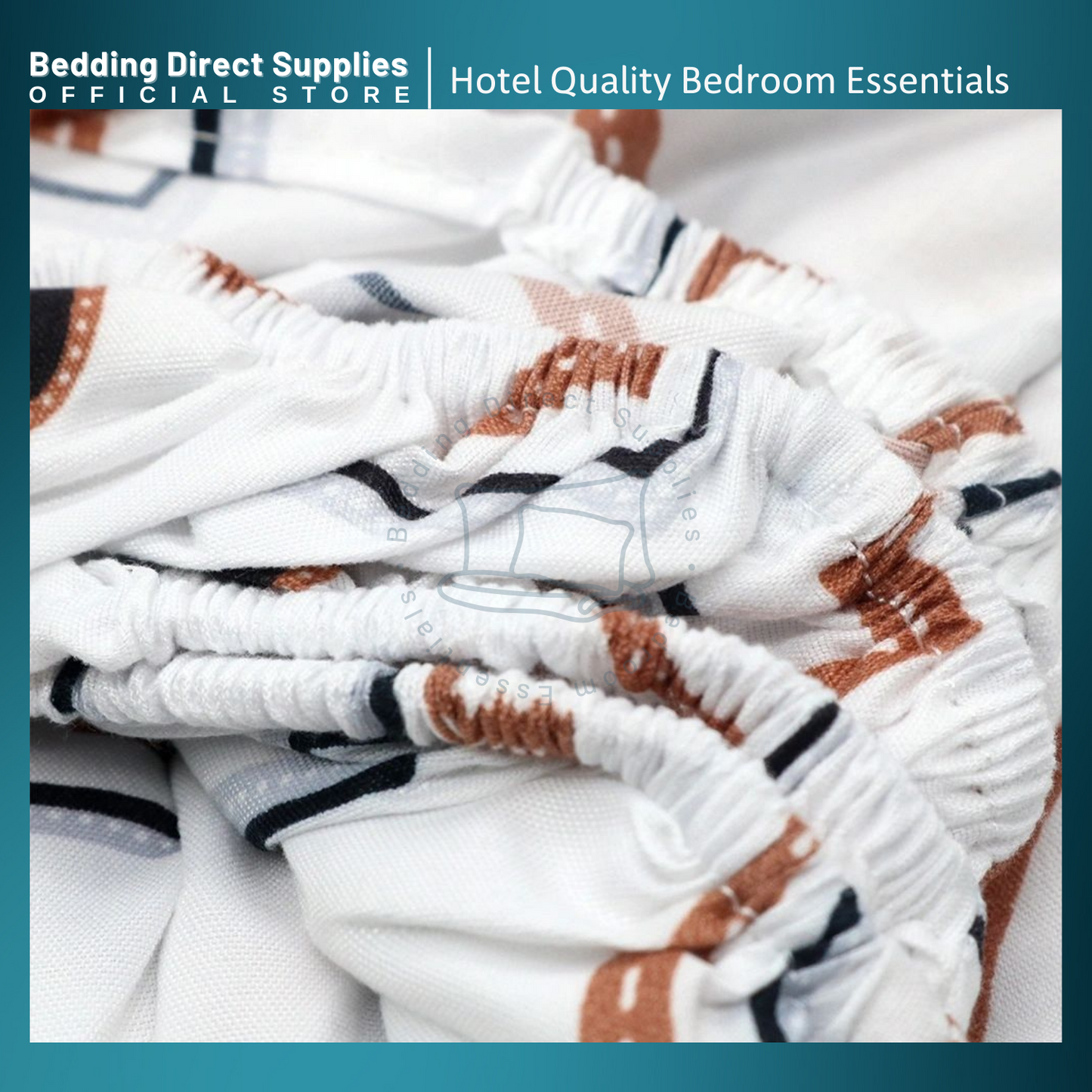 RACHEL, 3-in-1 Set White Geometric Premium Cotton (Bedsheet Set)