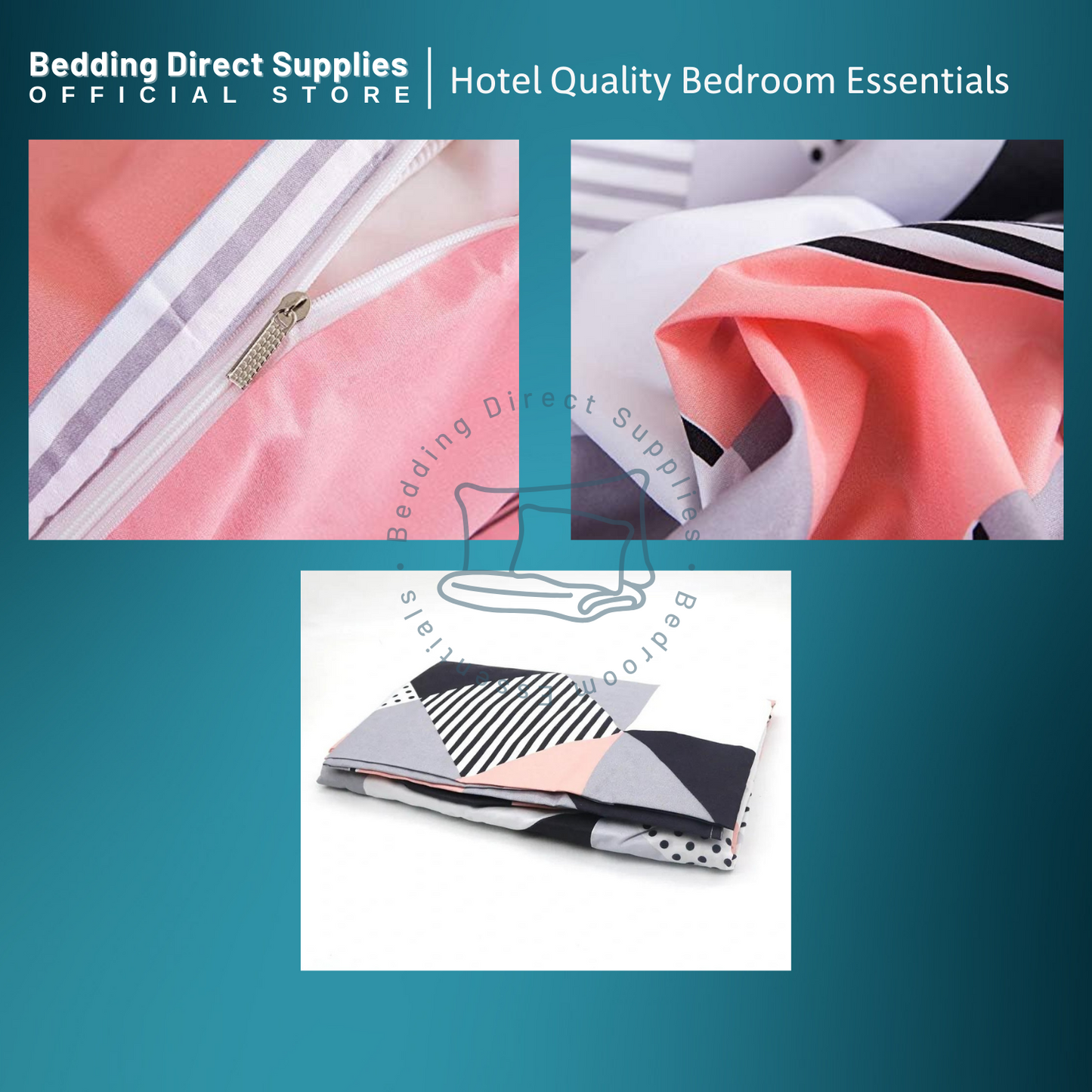 AIRISH, 3-in-1 Set Pink Geometric Premium Cotton (Bedsheet Set)